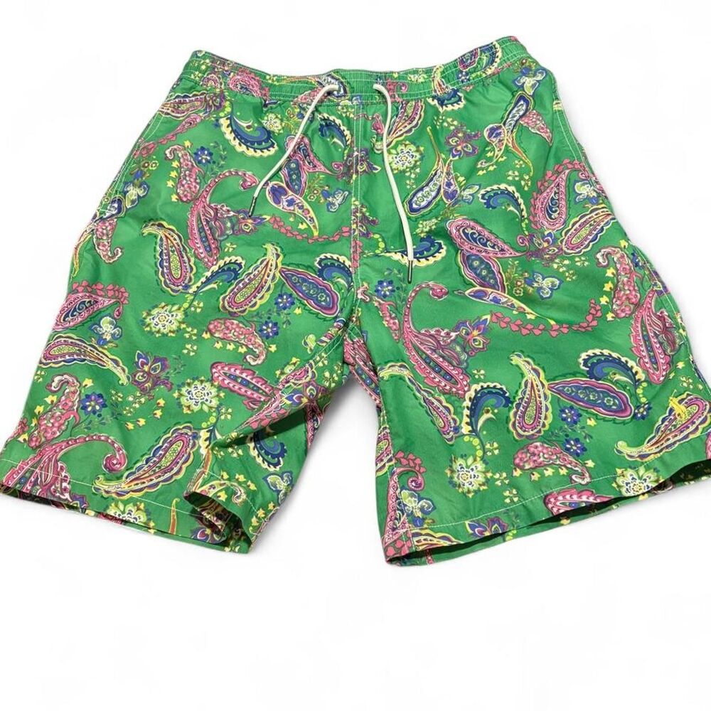 Polo Ralph Lauren Men's Green Swim-briefs-shorts Vintage Size L Paisley